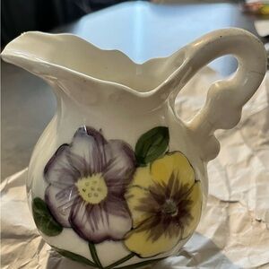 Vintage Floral Ceramic Pitcher - Purple & Yellow Flowers